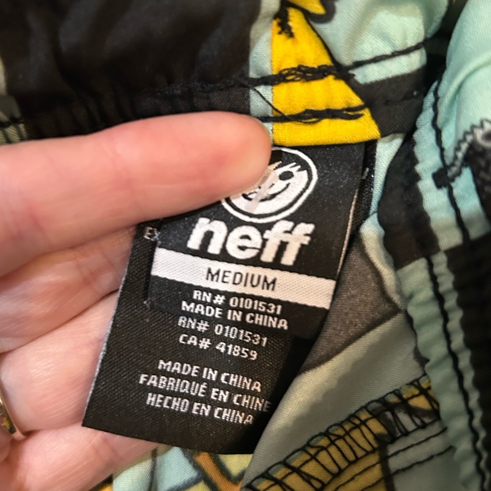 Neff Swim Shorts with Yellow Duck and Mint Checker Accents - Picture 4 of 6